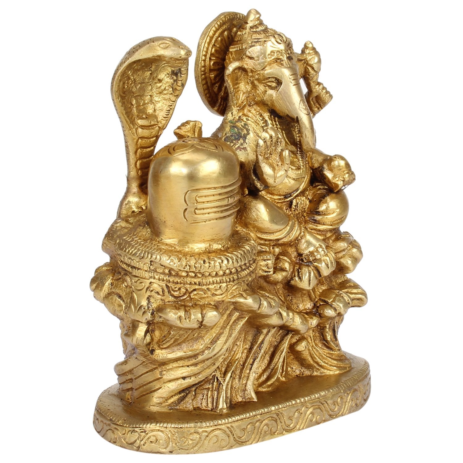 Svarup Brass Ganesh Ji With Shivling Ganesha With Shiva Shivling Ganpati Murti Idol Statue Sculpture 5 Inches